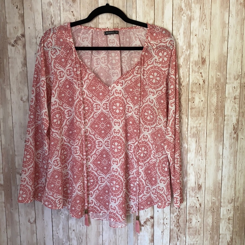 Pink boho print blouse